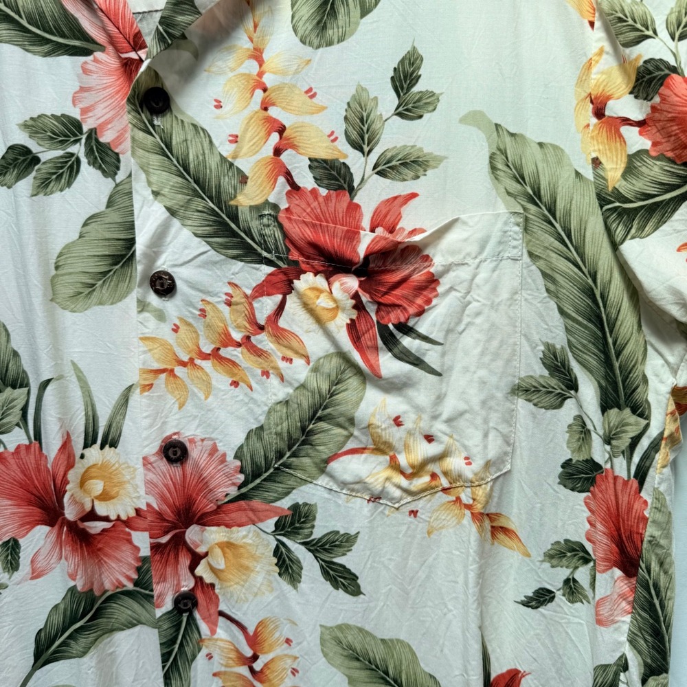Two‎ Palms Mens Hawaiian Shirt Medium Floral Tropical Rayon Made in Hawaii Cream - Picture 4 of 6